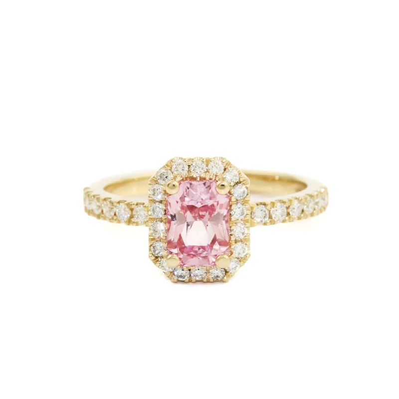 Worn lock rings-14k Gold Pink Sapphire + Pavé Diamond Engagement Ring