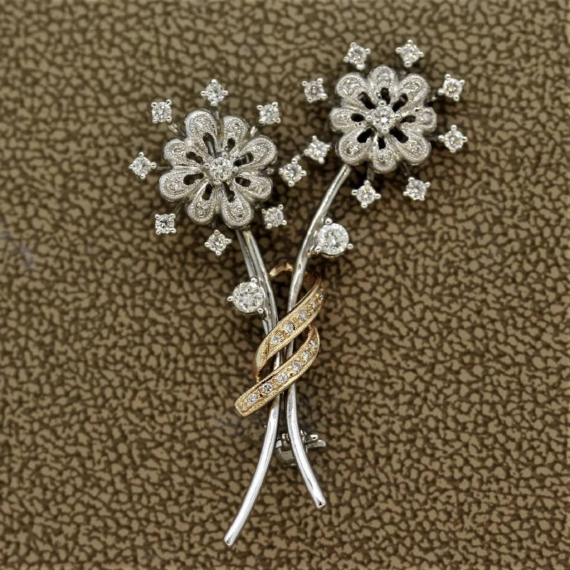 Smooth gem brooch-Diamond Gold Flower Pin Brooch