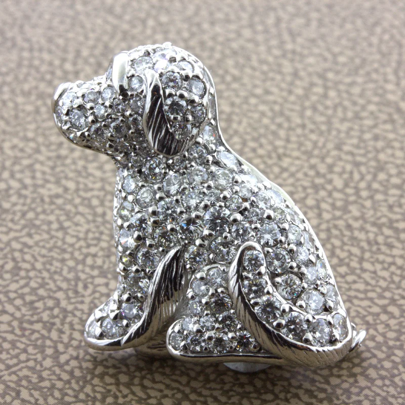 Multi-stone brooch-Diamond 18K White Gold Puppy Dog Brooch