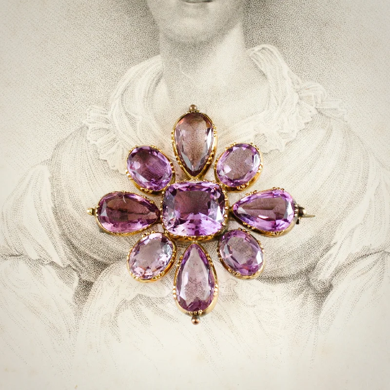 Warm wood brooch-A Magnificent 1820's Gold Amethyst & Paste Maltese Cross Brooch