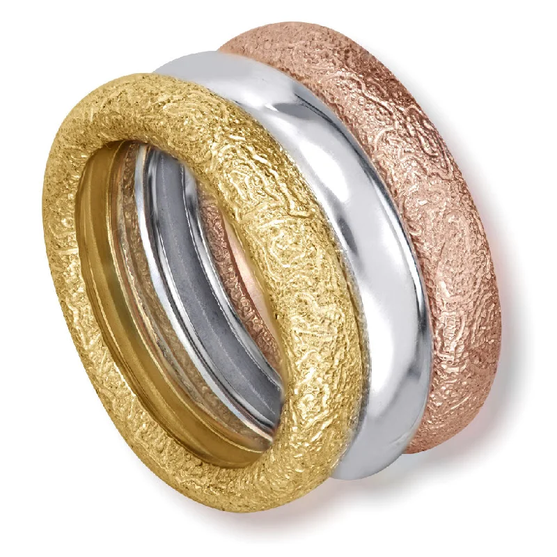 Tiered design rings-Multi Gold Three Band Stackable Textured Rings