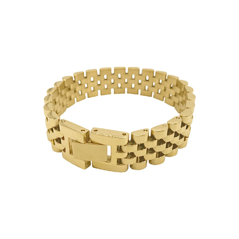 Luxe diamond bangles-Tarnish Resistant 14k Gold Plated Watch Band Bracelet