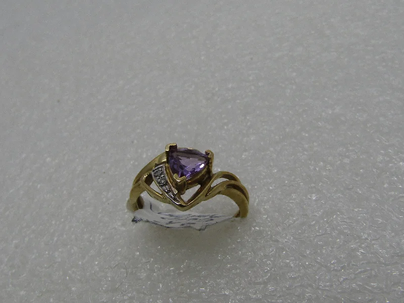 Luxe diamond rings-10kt Amethyst Diamond Ring, Trilliant Cut, .65 ctw, size 7, 9.70 gr. Open Bypass Band