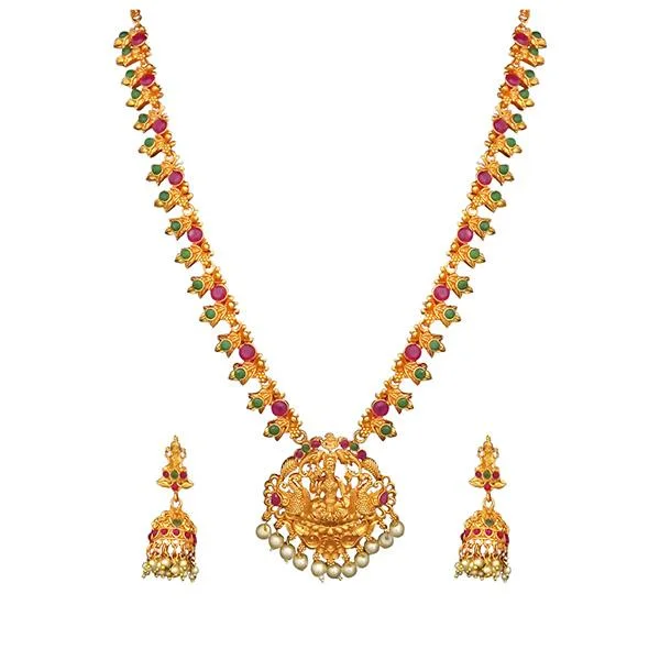 Sleek gold necklaces-Kriaa Maroon And Green Pota Stone Necklace Set - 1113754