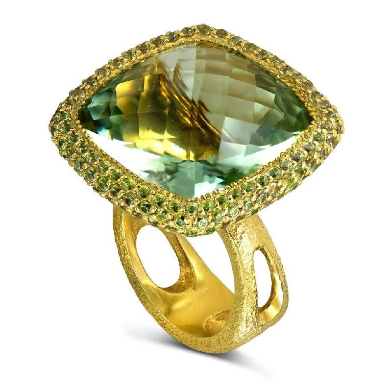 Subtle filigree rings-Gold Royal Ring with Green Amethyst & Peridot