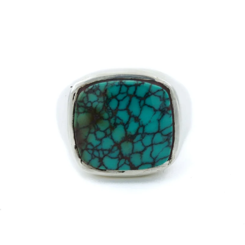 Sleek modern rings-Natural Hubei Turquoise Inlay Ring