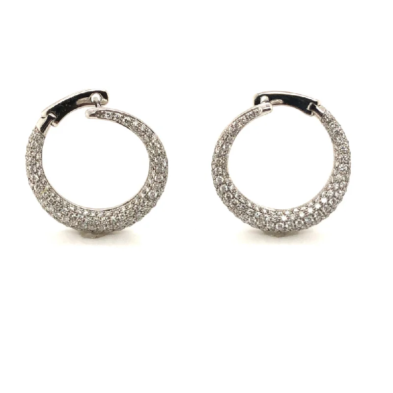 Topaz earrings-Estate Simon G 18k White Gold Diamond Hoop Earrings