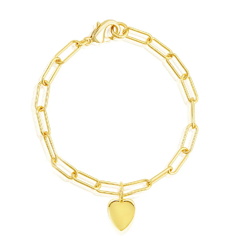 Sleek form bangles-14k Gold Plated Heart Charm Paper Clip Chain Bracelet