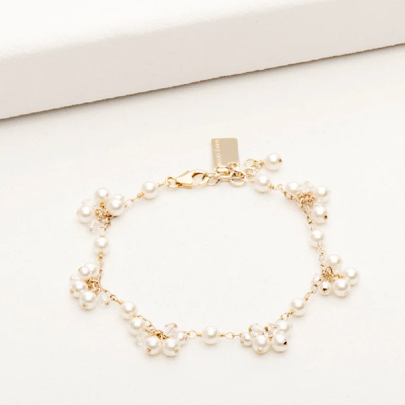 Pink gold bangles-Dot Freshwater Pearl &  Crystal Cluster Bracelet