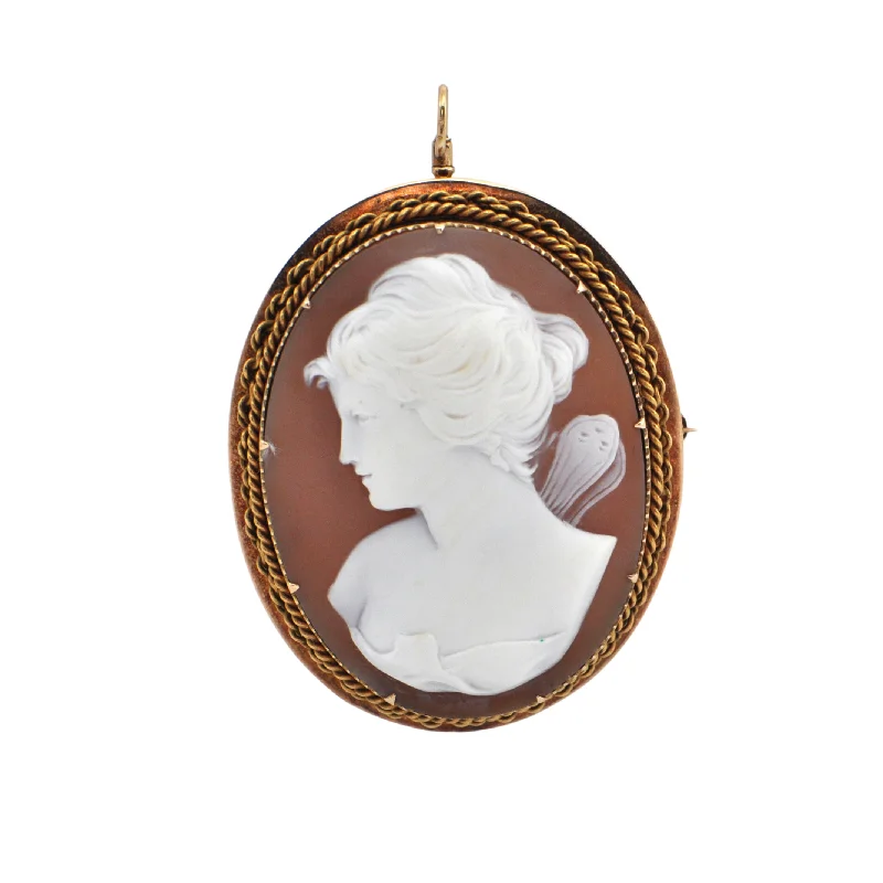 Glossy floral brooch-Cameo 14k Gold Brooch/Pendant