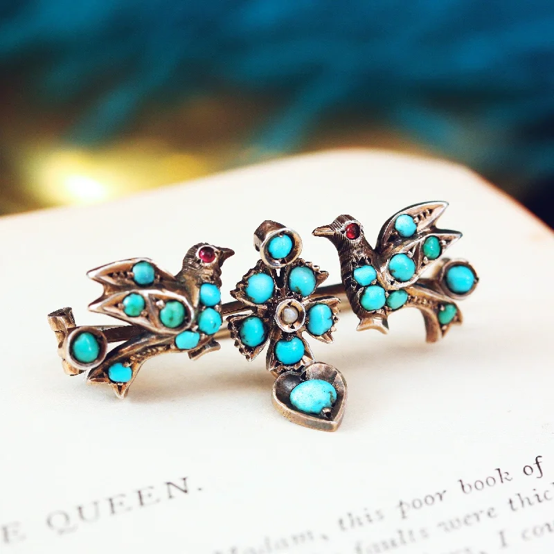 Morganite stone brooch-Romantic Victorian Turquoise Forget-me-not Brooch