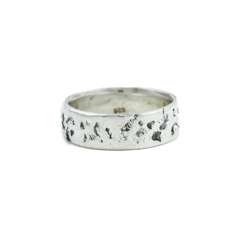 Petal carved rings-Silver x 6mm "Stone-Textured" Brutalist Band