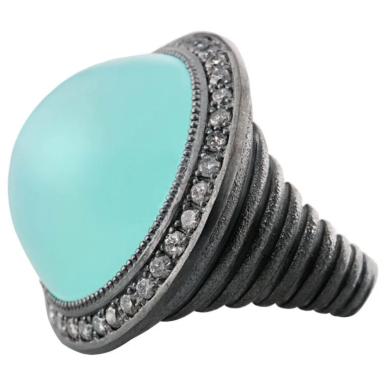 Petal carved rings-Silver Symbolica Ring with Chalcedony & Diamonds