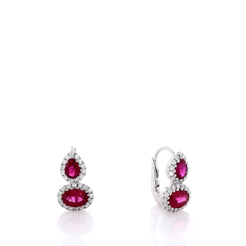 Alloy design earrings-Estate 18k White Gold Ruby and Halo Diamond Drop Earrings