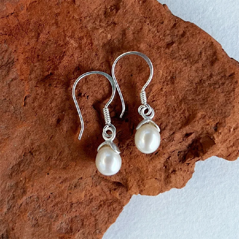 Quirky pair earrings-Acorn Pearl Earrings - Sterling Silver, Indonesia