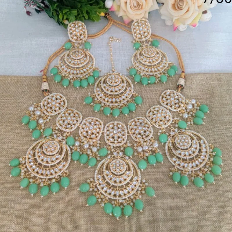 Tarnished silver necklaces-Sai Fashion Gold Plated Kundan & Beads Necklace Set