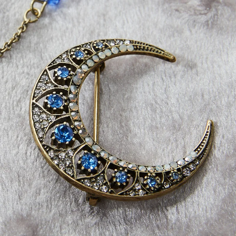 Smooth gem brooch-Crescent moon brooch