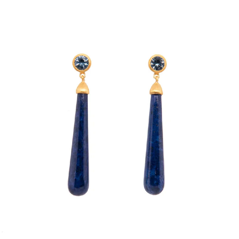 Twine bead earrings-Joyla Lapis and Sky Blue Topaz Long Drop Earrings