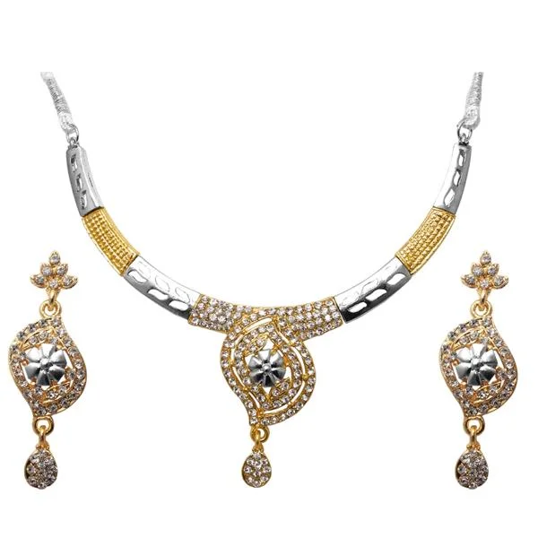 Full moon necklaces-Kriaa Austrian Stone Floral Design 2Tone Necklace Set