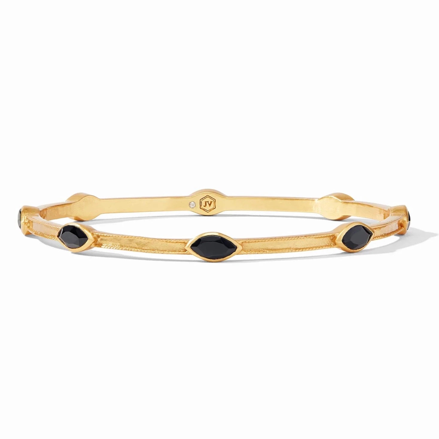 Retro deco bangles-Julie Vos 24K Gold Plated Monaco Bangle Bracelet with Obsidian Black Stones, Small