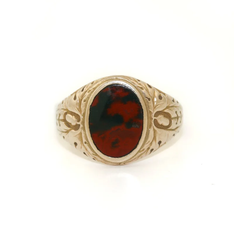 Solid gold rings-Vintage 10k Gold x 1940's Bloodstone Signet