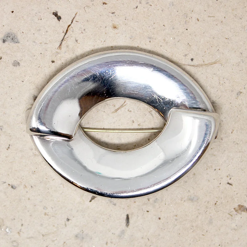 Curved gem brooch-Sleek Symmetrical Sterling Silver Zina Brooch