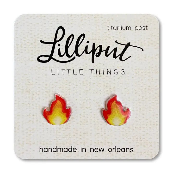 Lily charm earrings-Lilliput Little Things Flame Emoji Earrings