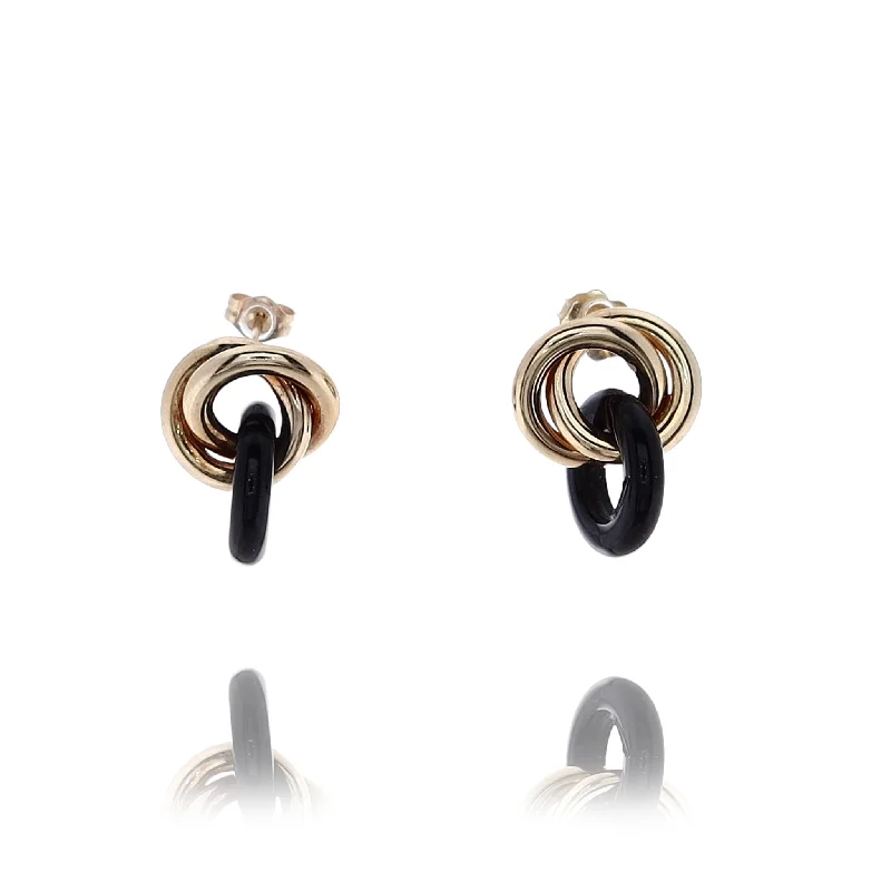 Curved shape earrings-Estate 14 Karat Yellow Gold Gold Love Knot Onyx Earrings