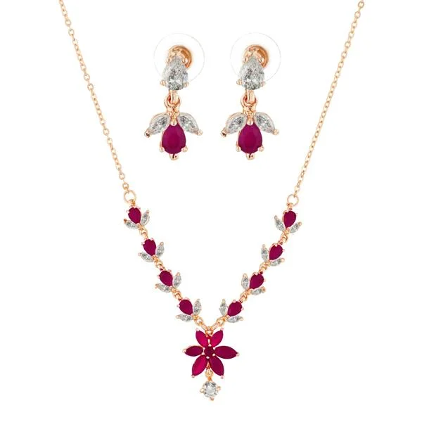 Solid link necklaces-Suhagan Ruby And AD Stone Gold Plated Necklace Set - FBE0026B