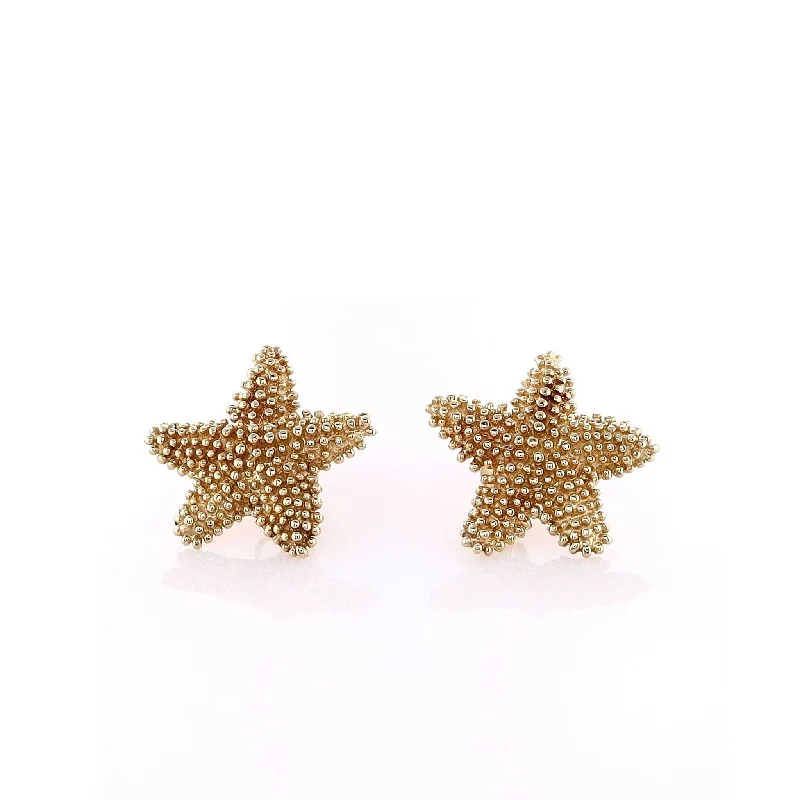 Ruby gem earrings-Estate 14k Yellow Gold Starfish Earrings