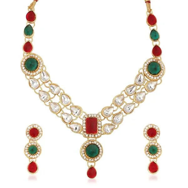 Tight clasp necklaces-Vivant Charms Kundan Stone Gold Plated Necklace Set