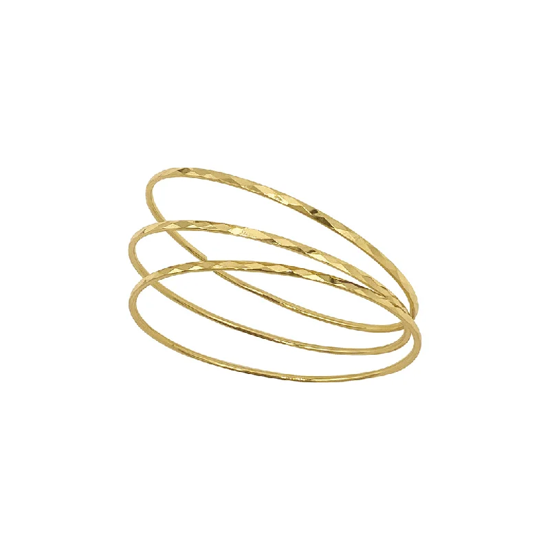 Sleek gem bangles-14k Gold Plated Hammered 3mm Bangle Set