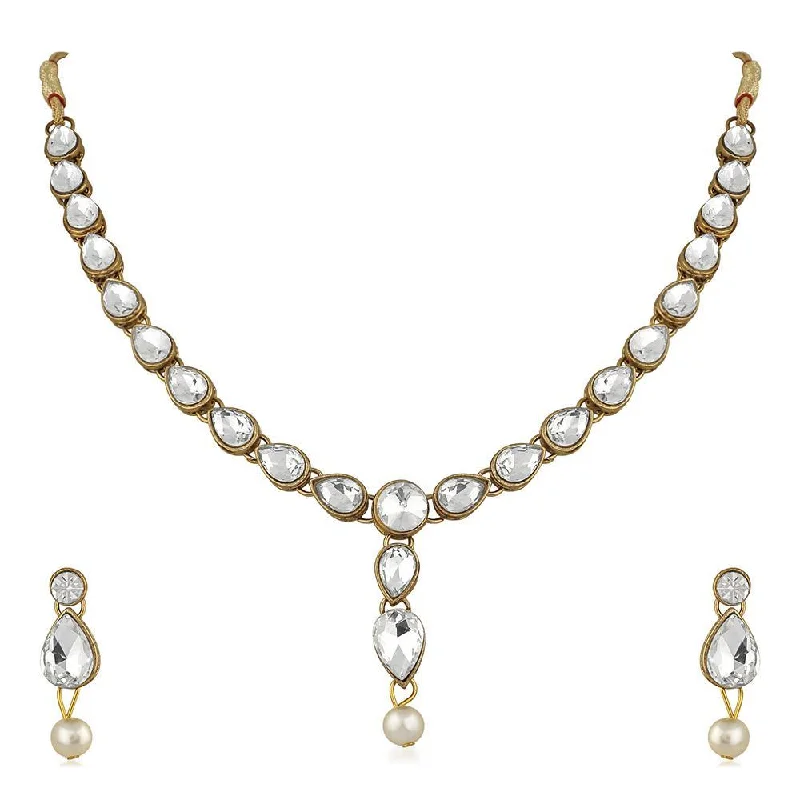 Thin yarn necklaces-Mahi Traditional Jewellery Kundan and Artificial Pearl Necklace Set with Earrings for Women (VNCJ100253WHT)