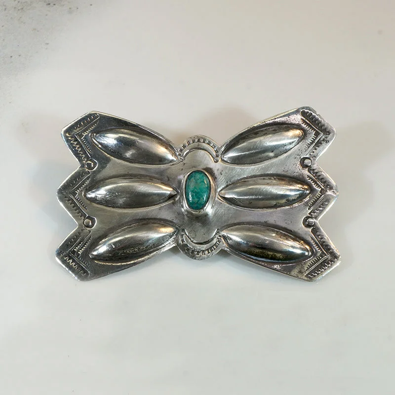 Tight pin brooch-Stylized Butterfly Brooch in Silver & Turquoise