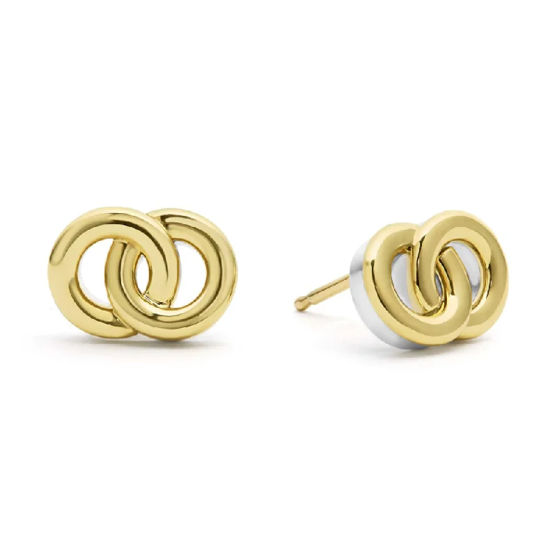 Surf motif earrings-Lagos Signature Caviar Two-Tone Interlocking Stud Earrings