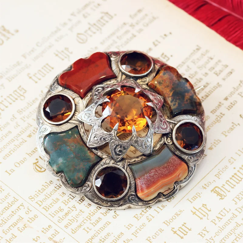 Antique charm brooch-Antique Victorian Scottish Agate Specimen Brooch