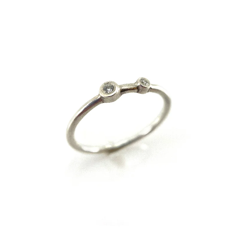 Tiny stack rings-Double Diamond Stacking Ring - Silver