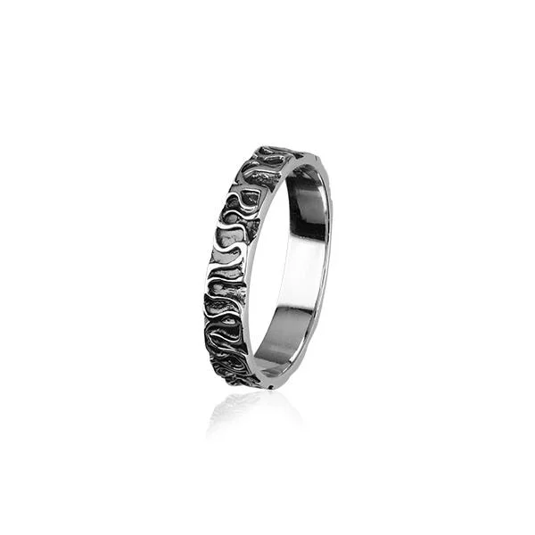 Oval stone rings-Sterling Silver Ring Oxidised with Pattern R2