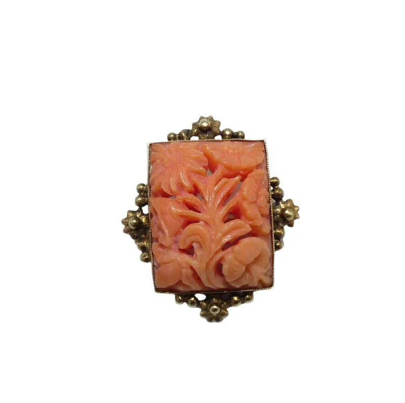 Braided motif brooch-14K Gold Carved Coral Brooch