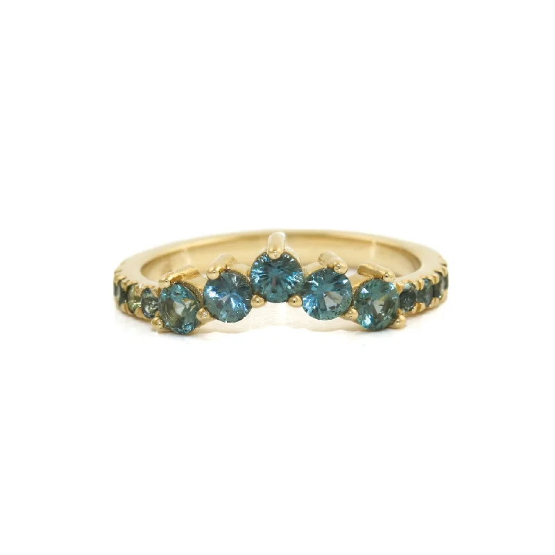 Warm wood rings-14K Gold Teal Sapphire Tiara Band