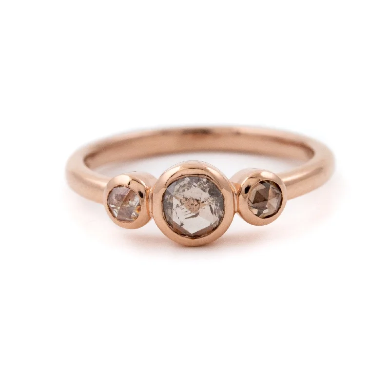 Flat knot rings-Gold Triple Rose-Cut Diamond Engagement Ring