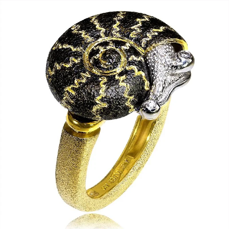 Glossy band rings-Gold Little Snail Ring with White Diamonds