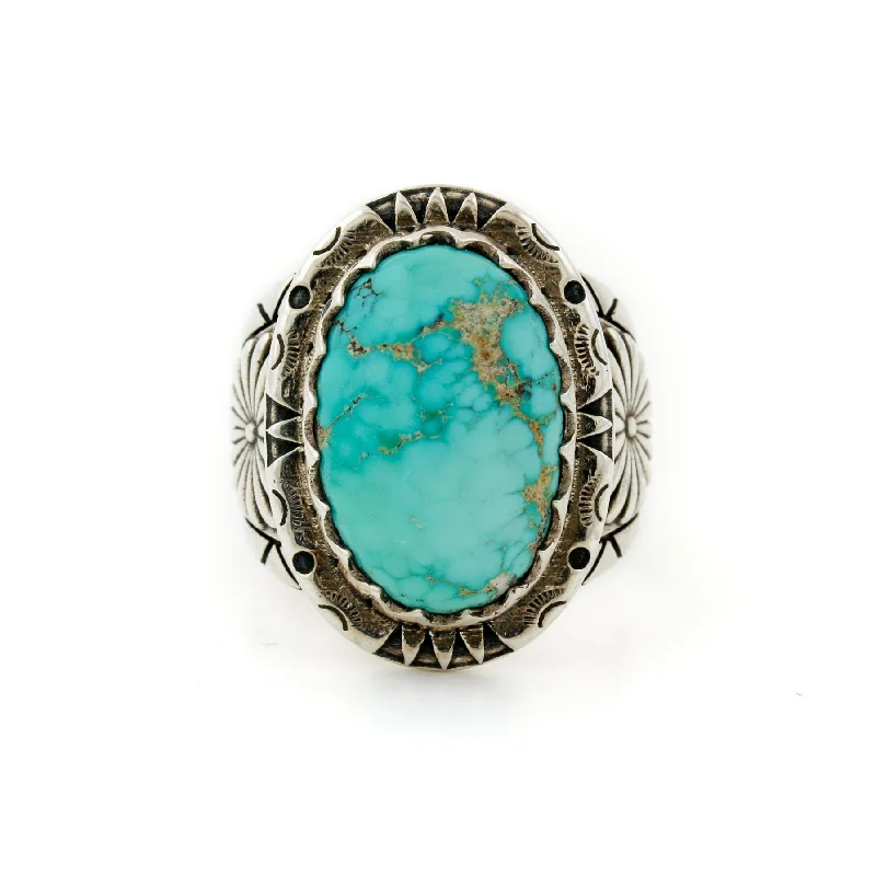 Flat band rings-Silver x  Royston Turquoise "Imperial Seal" Signet