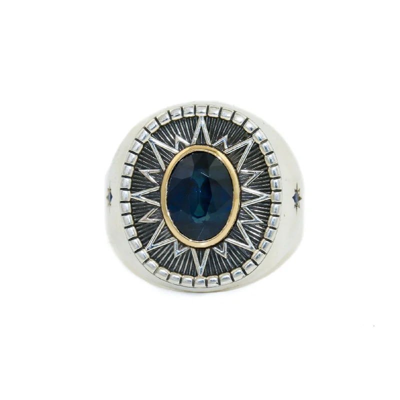 Vintage flair rings-Heavy "Sirius" Signet x Blue Montana Sapphire