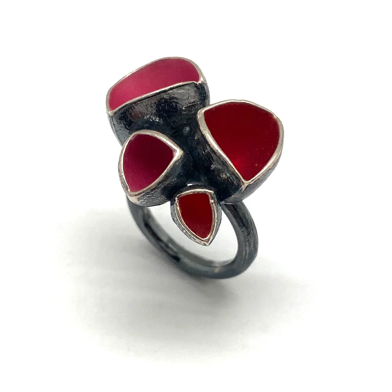 Solid band rings-Pink and Oxidized Silver Ring