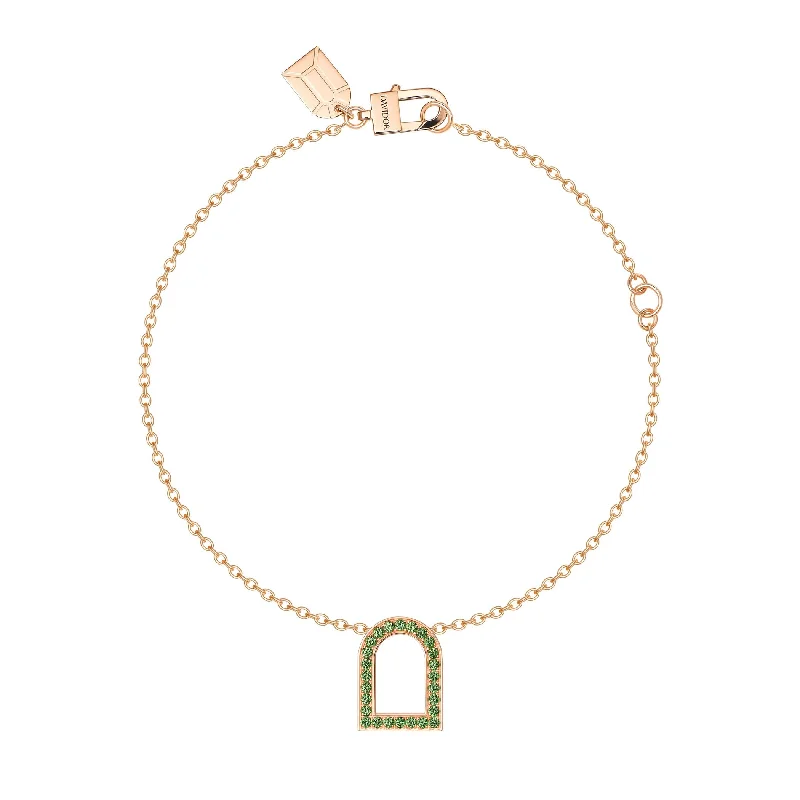 Luxe stone bangles-L'Arc Voyage Charm MM, 18k Rose Gold with Galerie Tsavorites on Chain Bracelet