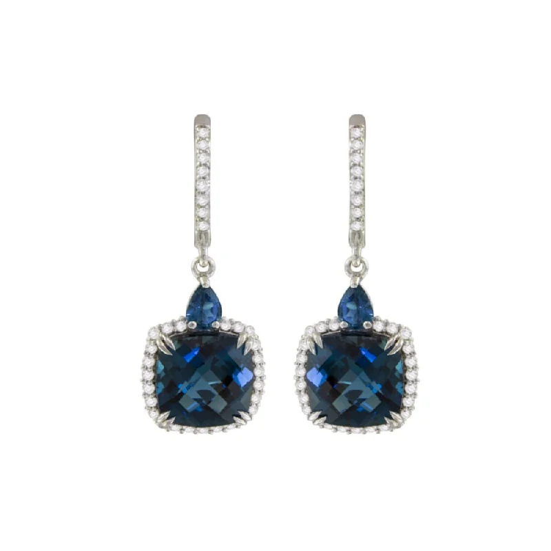 Tiny gem earrings-Bellarri Forever Young 14k Gold Diamond & London Blue Topaz Dangle Earrings