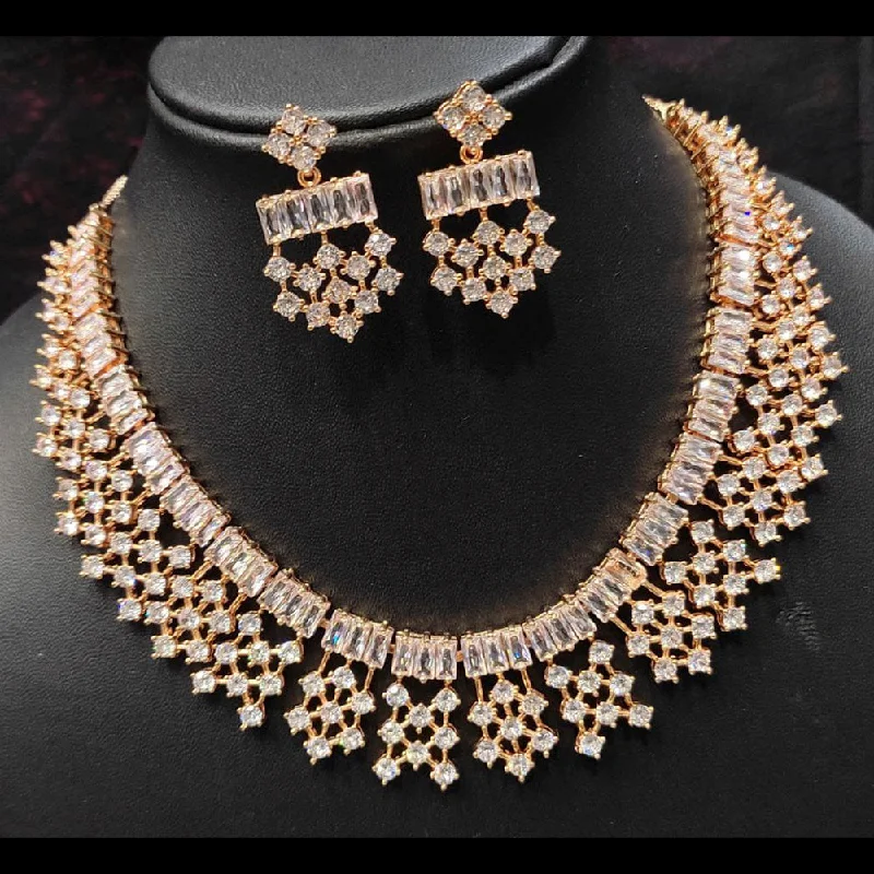 Regal diamond necklaces-Manisha Jewellery Rose Gold Plated American Diamond Necklace Set