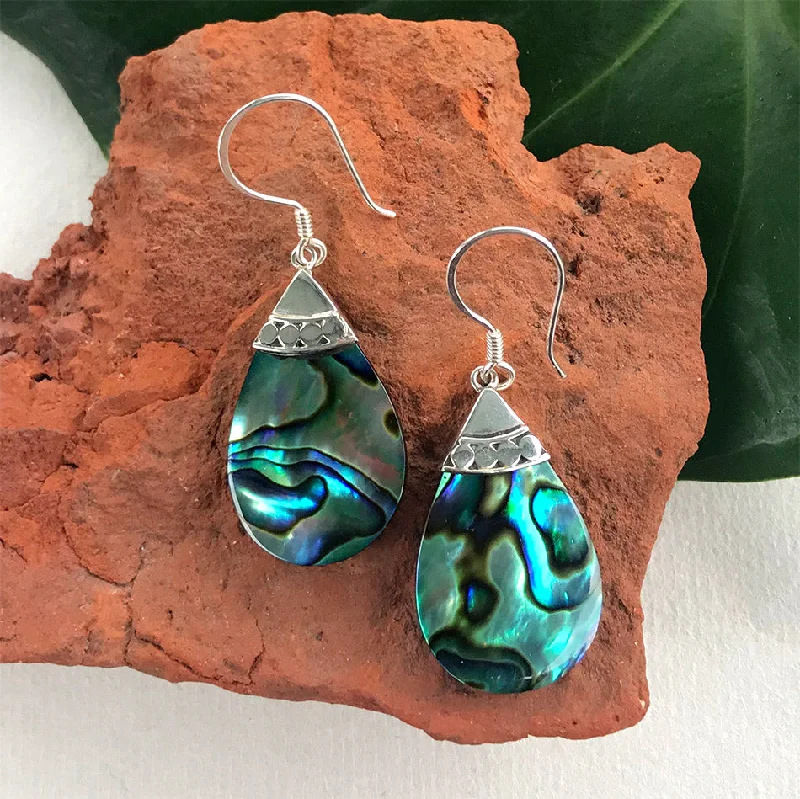 Bead weave earrings-Abalone Teardrop Earrings - Sterling Silver, Indonesia