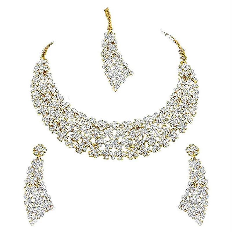 Woven tribal necklaces-Etnico Gold Plated Traditional Diamond Necklace Set for Women/Girls (M4126W)